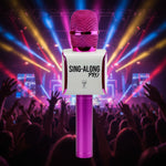 Pink and white Sing-Along Pro microphone on a white background