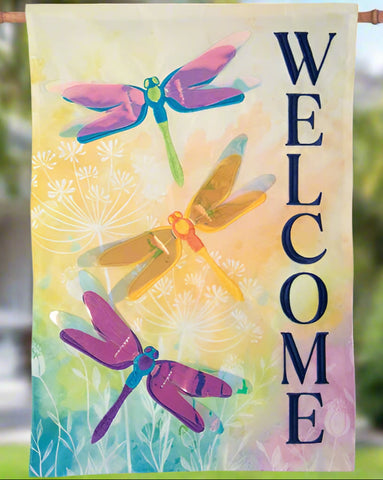 Dragonflies Welcome Double Applique Garden Flag