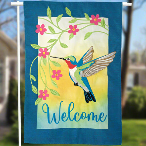 Welcome Hummingbird Double Applique Garden Flag