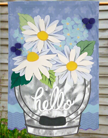 Daisy Bucket Double Applique Garden Flag