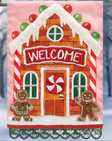 Welcome Gingerbread Double Applique Garden Flag