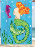 Decorative flag with a mermaid and seahorse on a blue background