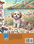 Sophie's Treasure Hunt Pismo Beach Coloring Book cover featuring Sophie the dog by the beach with treasures and puzzles.