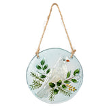 Woodland Storybook Suncatchers hand-painted white dove design with greenery, perfect for window display.