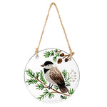 Hand-painted Woodland Storybook Suncatchers featuring a Chickadee on a branch, perfect for festive decoration.