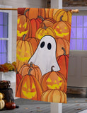 Pumpkin Patch Ghost Burlap House Flag