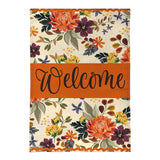 Fall Floral Welcome Burlap House Flag