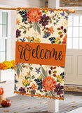Fall Floral Welcome Burlap House Flag