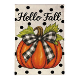 Checkered Pumpkin Bow Burlap House Flag