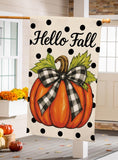 Checkered Pumpkin Bow Burlap House Flag