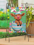 Winky The Easter Highland Cow Burlap Garden Flag
