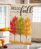 Hello Fall Autumn Trees Burlap House Flag