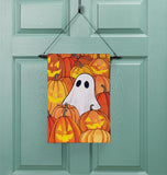 Pumpkin Patch Ghost Burlap Garden Flag