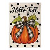 Checkered Pumpkin Bow Burlap Garden Flag
