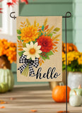 Hello Fall Bows & Florals Burlap Garden Flag