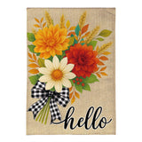 Hello Fall Bows & Florals Burlap Garden Flag