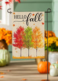 Hello Fall Autumn Trees Burlap Garden Flag