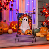 Stained Glass Halloween Ghost Burlap Garden Flag
