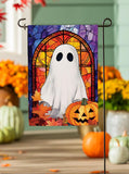 Stained Glass Halloween Ghost Burlap Garden Flag