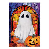 Stained Glass Halloween Ghost Burlap Garden Flag