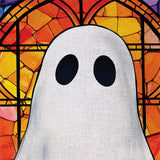Stained Glass Halloween Ghost Burlap Garden Flag
