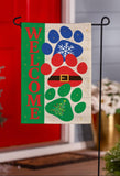 Christmas Pawprint Trio Burlap Garden Flag