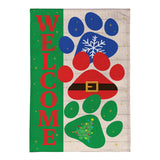 Christmas Pawprint Trio Burlap Garden Flag