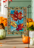 Stained Glass Autumn Leaves Burlap Garden Flag