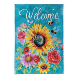 Colorful Summer Blooms Burlap House Flag