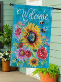 Colorful Summer Blooms Burlap House Flag