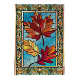 Stained Glass Autumn Leaves Burlap House Flag