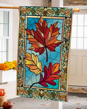 Stained Glass Autumn Leaves Burlap House Flag