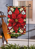 Stained Glass Poinsettia Burlap Garden Flag