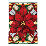 Stained Glass Poinsettia Burlap House Flag