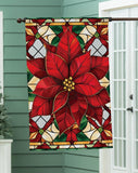 Stained Glass Poinsettia Burlap House Flag