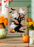 Halloween Festive Tree Burlap Garden Flag