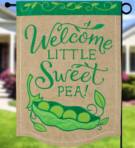 Welcome Sweet Pea Burlap Garden Flag