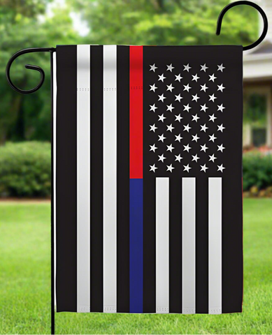 Thin Red and Blue Line Suede Garden Flag