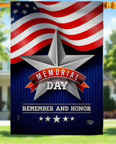 Memorial Day banner with American flag and star design