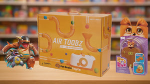Air Toobz toy packaging with figures and a box on a table