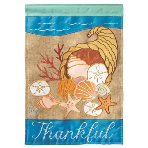 Coastal Thanksgiving Burlap House Flag