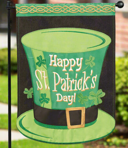 Happy St. Patrick's Day Hat Applique Garden Flag