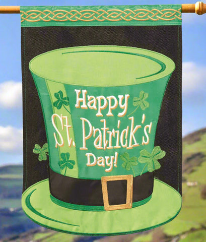 Happy St. Patricks Day Hat Applique House Flag