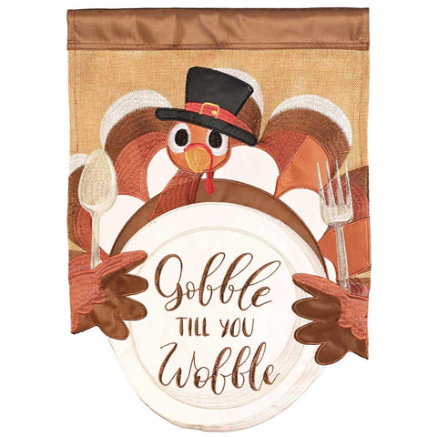 Gobble Til' You Wobble Turkey House Flag