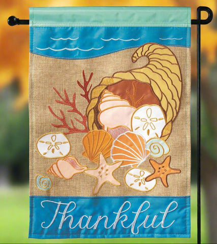 Coastal Thankful Burlap Garden Flag