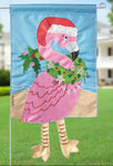 Crazy Leg Christmas Flamingo Garden Flag with festive flamingo and wreath design for holiday outdoor decor.