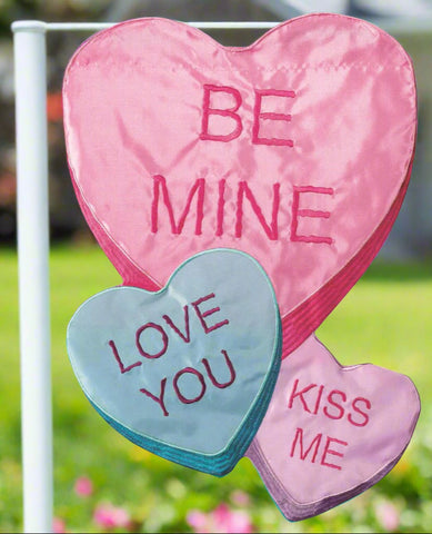 Be Mine Candy Hearts Shaped Garden Flag