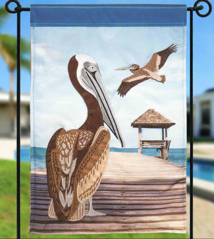 Two Pelicans Polyest Garden Flag