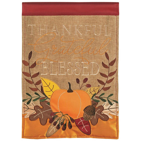 Thankful Grateful Pumpkin Burlap House Flag