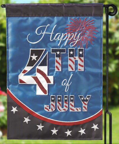 HAPPY 4TH OF JULY APPLIQUE GARDEN FLAG